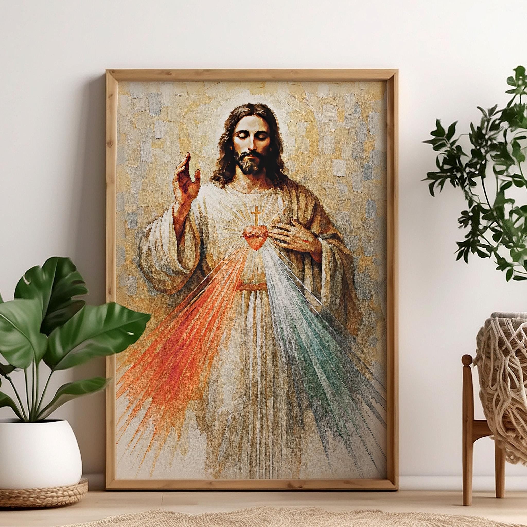 Sacred Heart of Jesus Divine Mercy Wall Poster, Catholic Christian Religious Art, Inspirational Jesus Christ for Living Room or Church